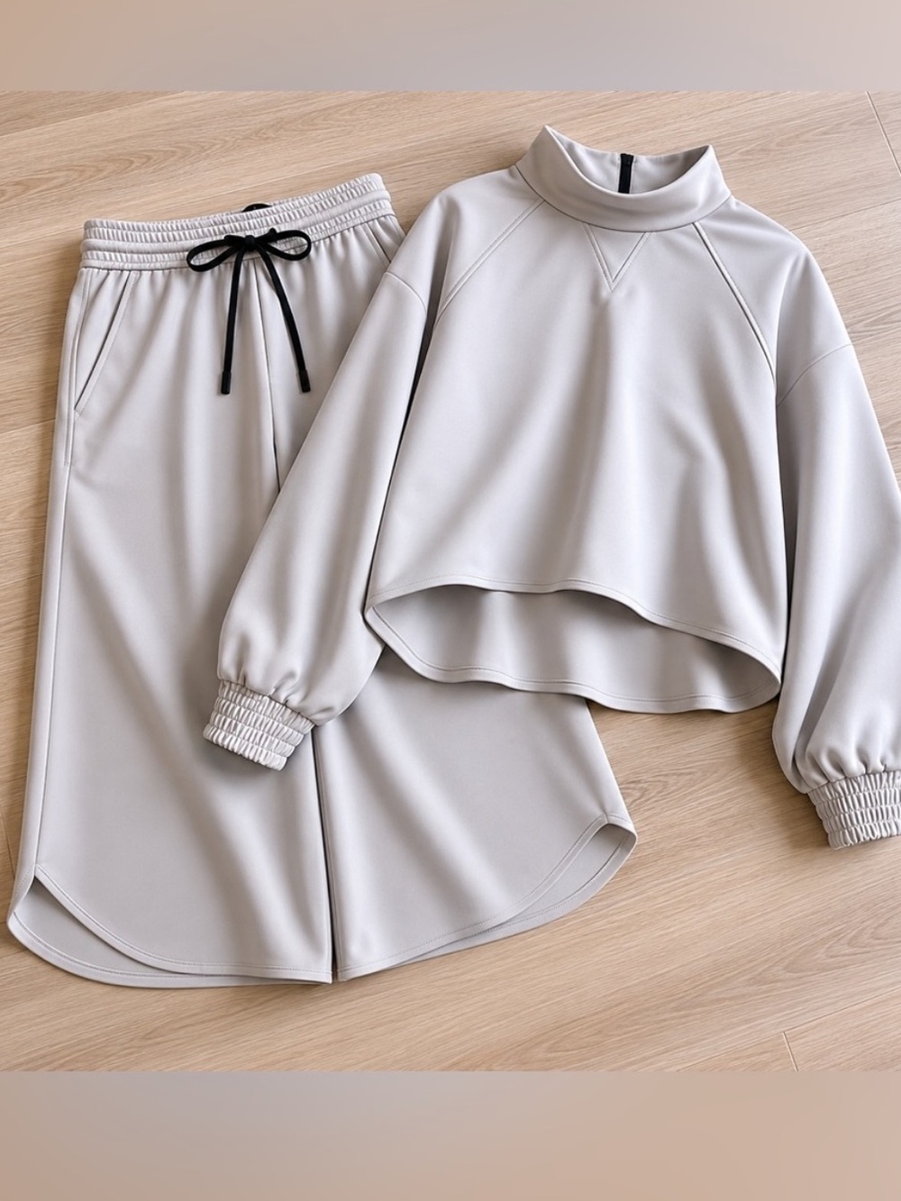 🆕🩶🤍🩶🤍Zara Women's Light Gray Lounge Set — Cropped Pullover & Skirt